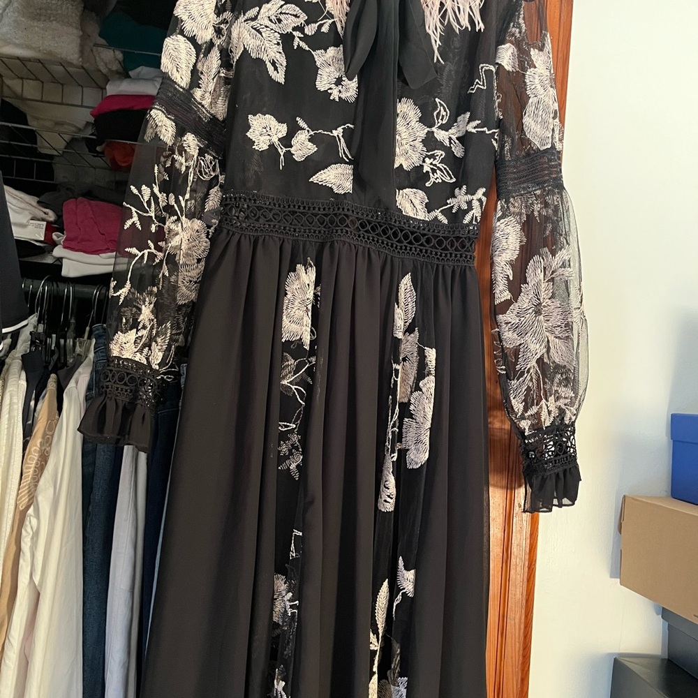 Elegant Black and White Floral Dress